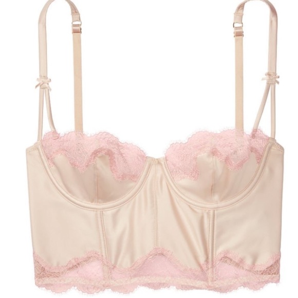 Victoria's Secret Other - Victoria’s Secret Dream Angels Long Line Balconette Bra Pastel Pink Lace 38D